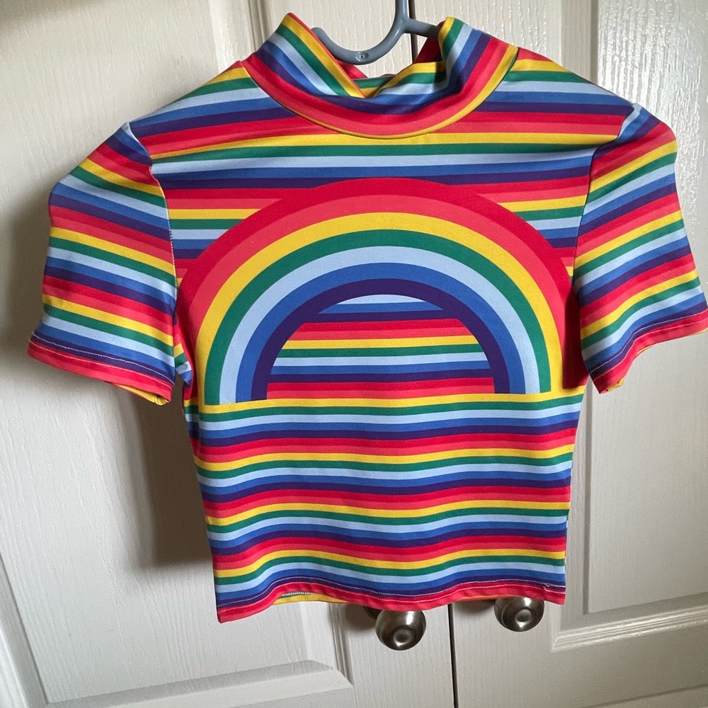 High neck rainbow crop top